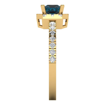 0.89 cttw Natural London Blue Topaz Hidden Halo Engagement Ring - Solid Gold (Princess Cut,4.5mm)