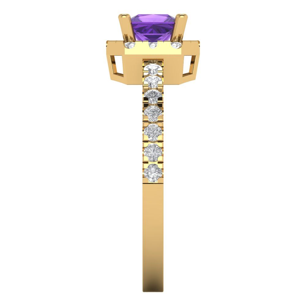 0.89 cttw Natural Amethyst Hidden Halo Engagement Ring - Solid Yellow Gold (VVS1, Princess Cut,4.5mm)