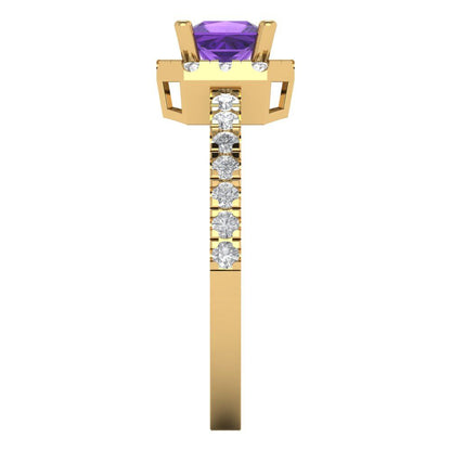 0.89 cttw Natural Amethyst Hidden Halo Engagement Ring - Solid Yellow Gold (VVS1, Princess Cut,4.5mm)