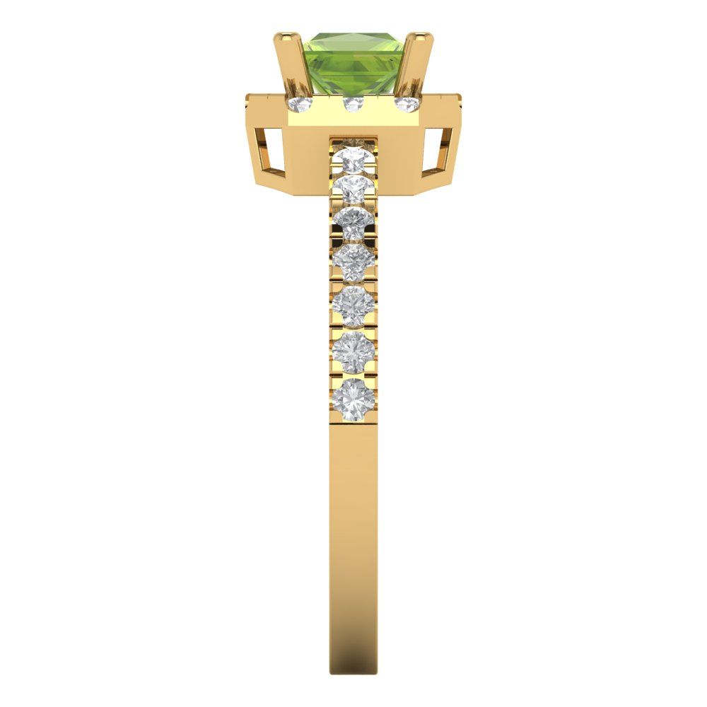 0.89 cttw Natural Peridot Hidden Halo Engagement Ring - Solid Gold (Princess Cut,4.5mm)