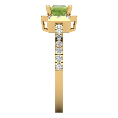 0.89 cttw Natural Peridot Hidden Halo Engagement Ring - Solid Gold (Princess Cut,4.5mm)