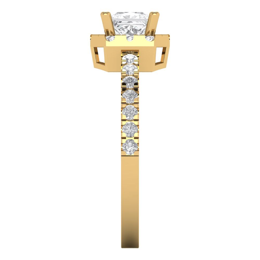 1.23 ct Brilliant Princess Cut Natural Diamond Stone Clarity VS1-2 Color G-H Yellow Gold Halo Solitaire with Accents Ring