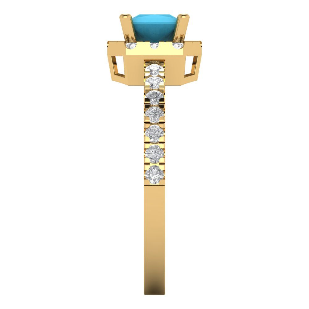 0.89 cttw Simulated Turquoise Hidden Halo Engagement Ring - Solid Gold (Princess Cut,4.5mm)