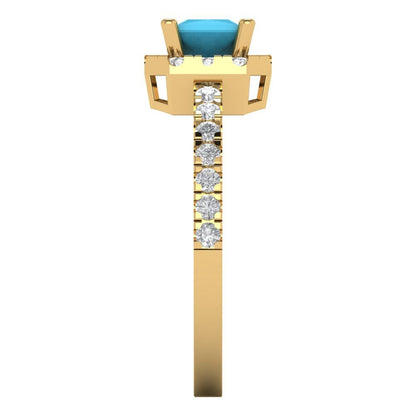 0.89 cttw Simulated Turquoise Hidden Halo Engagement Ring - Solid Gold (Princess Cut,4.5mm)