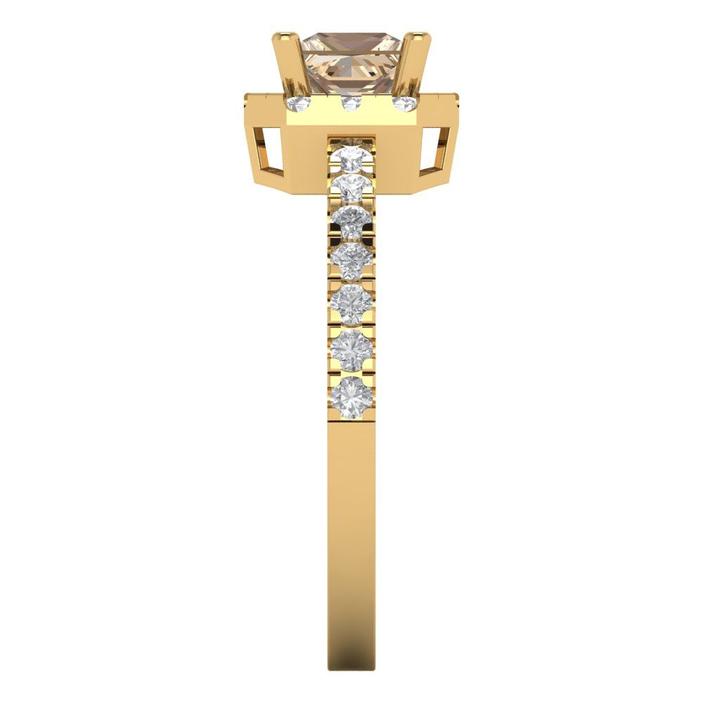 0.89 cttw Yellow Moissanite Hidden Halo Engagement Ring - Solid Gold (Princess Cut,4.5mm)