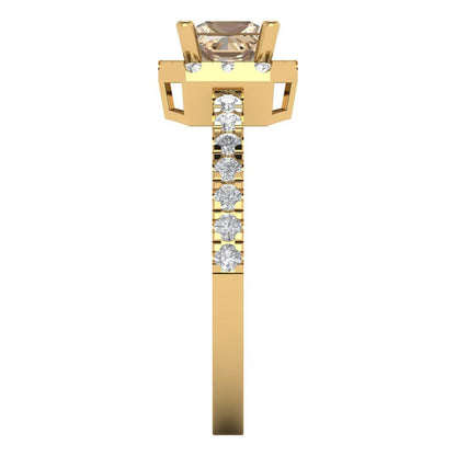 0.89 cttw Yellow Moissanite Hidden Halo Engagement Ring - Solid Gold (Princess Cut,4.5mm)