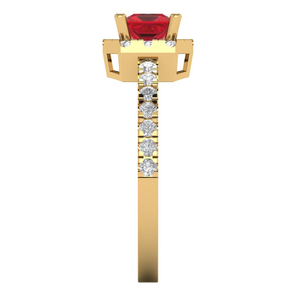 0.89 cttw Simulated Ruby Hidden Halo Engagement Ring - Solid Yellow Gold (VVS1, Princess Cut,4.5mm)
