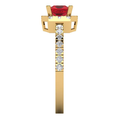 0.89 cttw Simulated Ruby Hidden Halo Engagement Ring - Solid Yellow Gold (VVS1, Princess Cut,4.5mm)