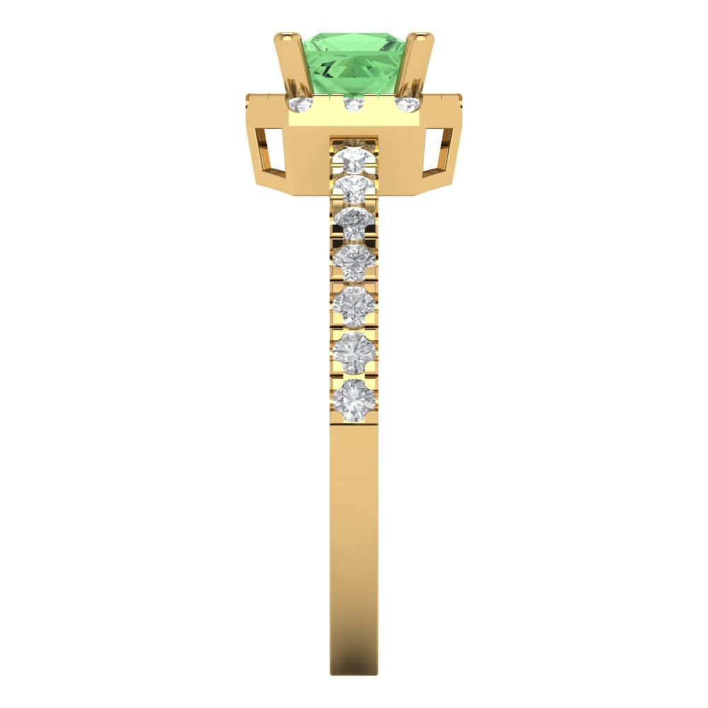 0.89 cttw Zirconia Simulated Green Diamond Hidden Halo Engagement Ring - Solid Gold (VVS1, Princess Cut,4.5mm)