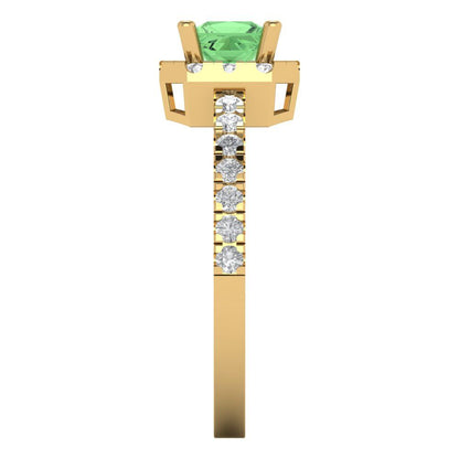 0.89 cttw Zirconia Simulated Green Diamond Hidden Halo Engagement Ring - Solid Gold (VVS1, Princess Cut,4.5mm)