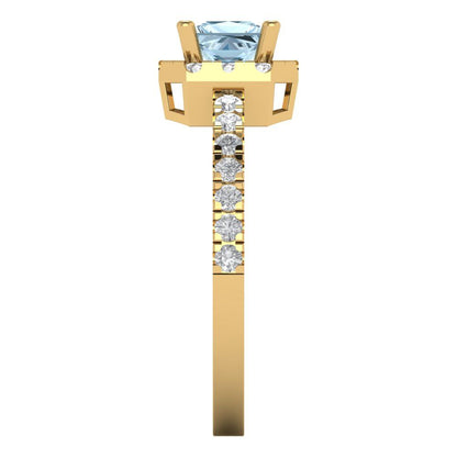0.89 cttw Natural Sky Blue Topaz Hidden Halo Engagement Ring - Solid Gold (Princess Cut,4.5mm)