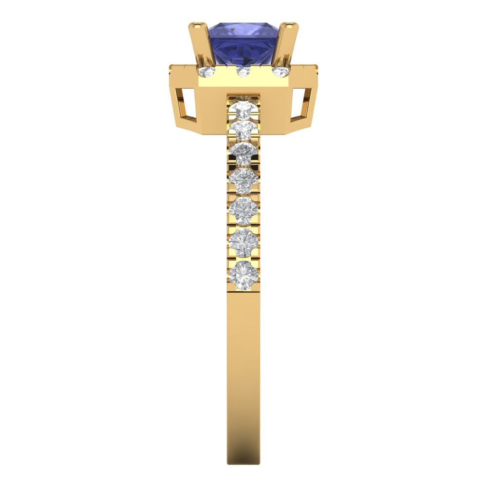 0.89 cttw Simulated Tanzanite Hidden Halo Engagement Ring - Solid Gold (Princess Cut,4.5mm)