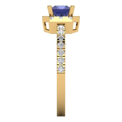 0.89 cttw Simulated Tanzanite Hidden Halo Engagement Ring - Solid Gold (Princess Cut,4.5mm)