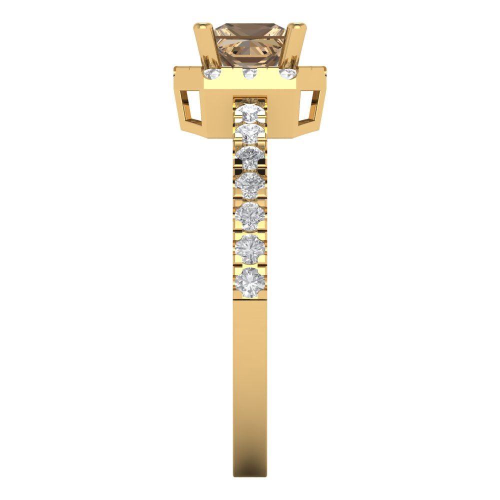 0.89 cttw Zirconia Simulated Champagne Diamond Hidden Halo Engagement Ring - Solid Gold (VVS1, Princess Cut,4.5mm)