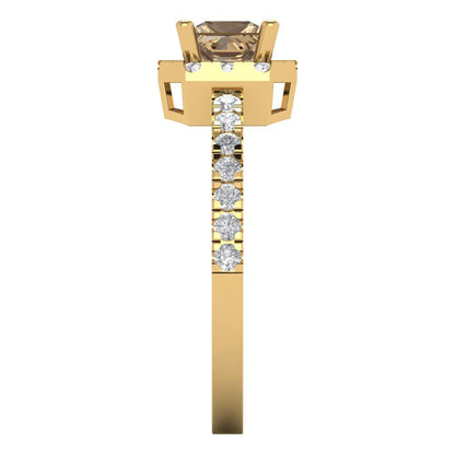 0.89 cttw Zirconia Simulated Champagne Diamond Hidden Halo Engagement Ring - Solid Gold (VVS1, Princess Cut,4.5mm)