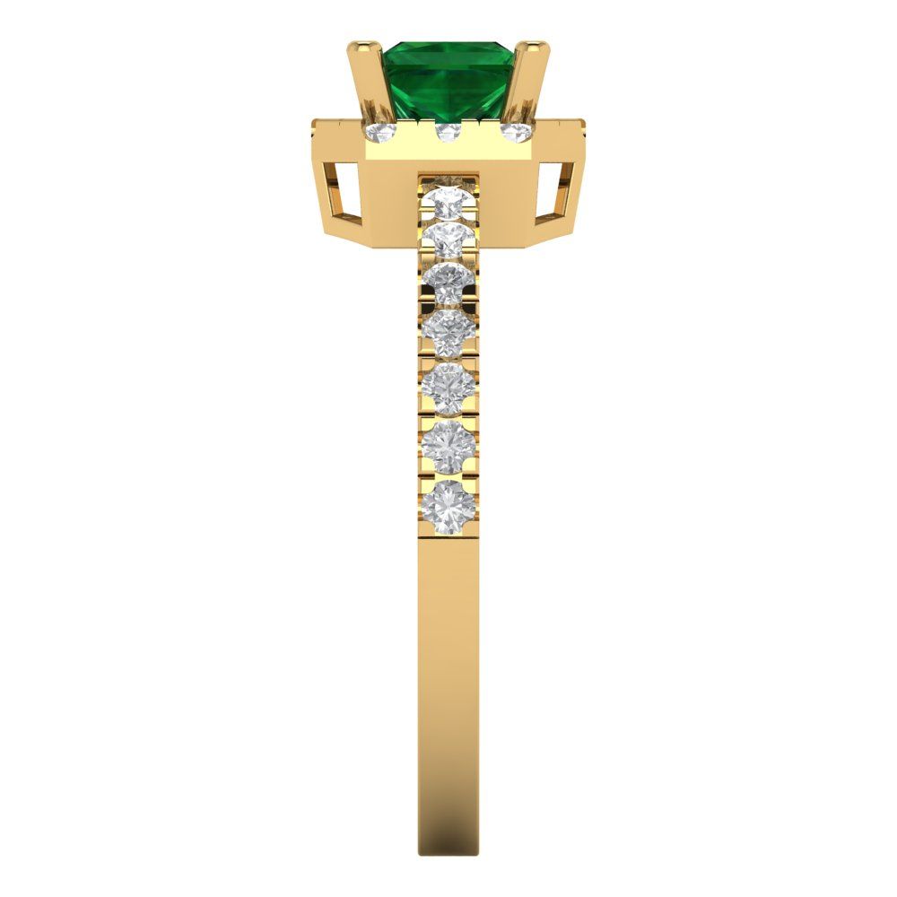 0.89 cttw Simulated Emerald Hidden Halo Engagement Ring - Solid Gold (Princess Cut,4.5mm)