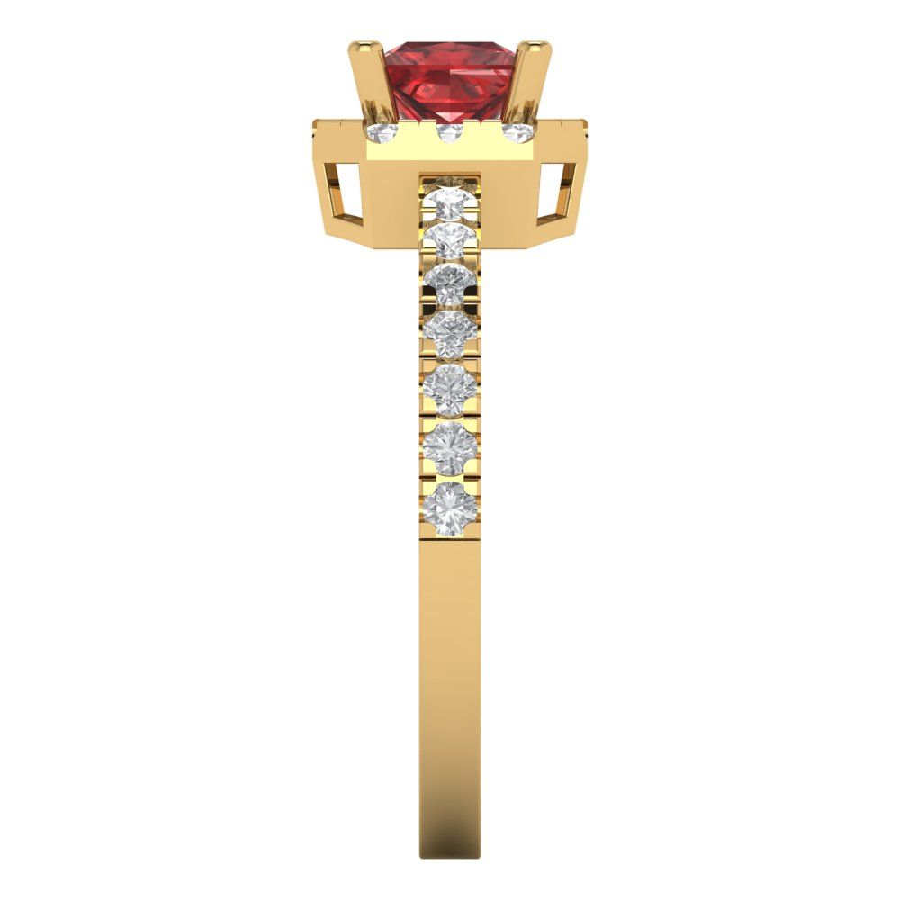 0.89 cttw Natural Garnet Hidden Halo Engagement Ring - Solid Gold (Princess Cut,4.5mm)