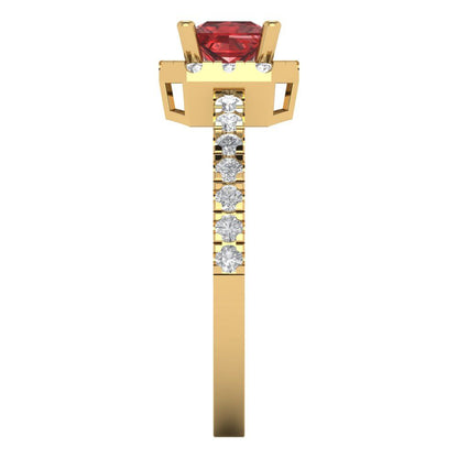 0.89 cttw Natural Garnet Hidden Halo Engagement Ring - Solid Gold (Princess Cut,4.5mm)