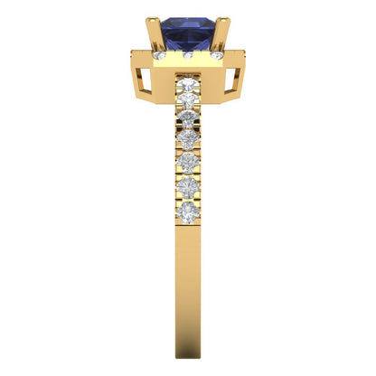 0.89 cttw Simulated Blue Sapphire Hidden Halo Engagement Ring - Solid Gold (Princess Cut,4.5mm)