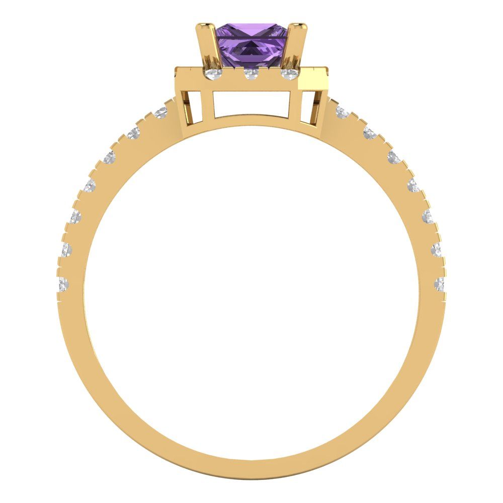 0.89 cttw Simulated Alexandrite Hidden Halo Engagement Ring - Solid Yellow Gold (VVS1, Princess Cut,4.5mm)