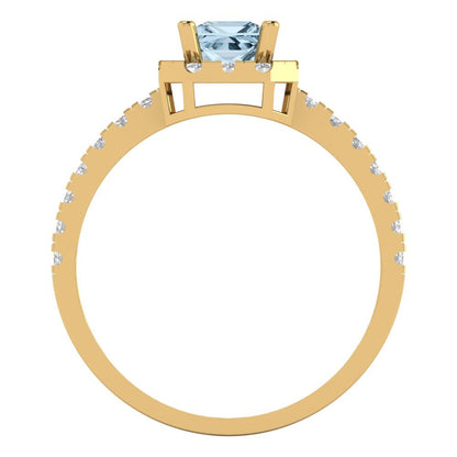 0.89 cttw Zirconia Simulated Blue Diamond Hidden Halo Engagement Ring - Solid Gold (VVS1, Princess Cut,4.5mm)