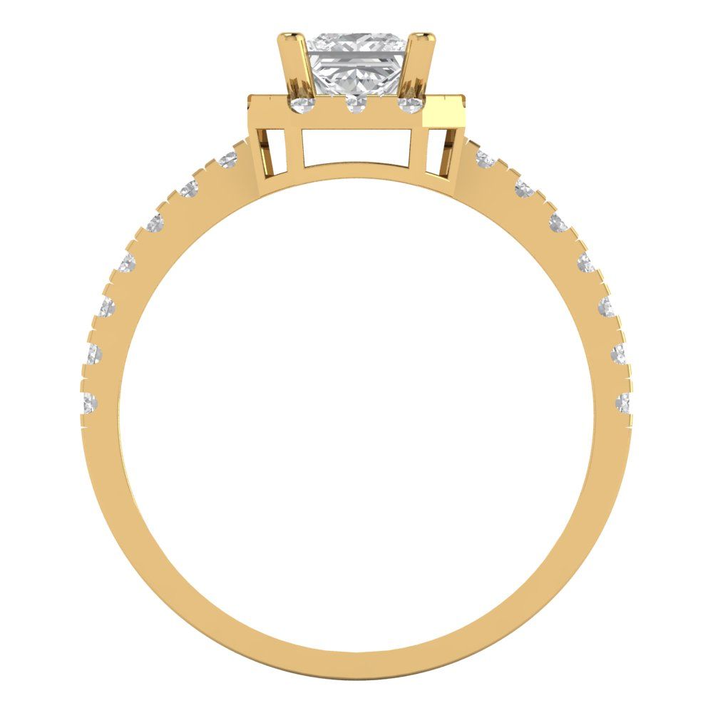 0.89 cttw Zirconia Simulated Diamond Hidden Halo Engagement Ring - Solid Gold (VVS1, Princess Cut,4.5mm)
