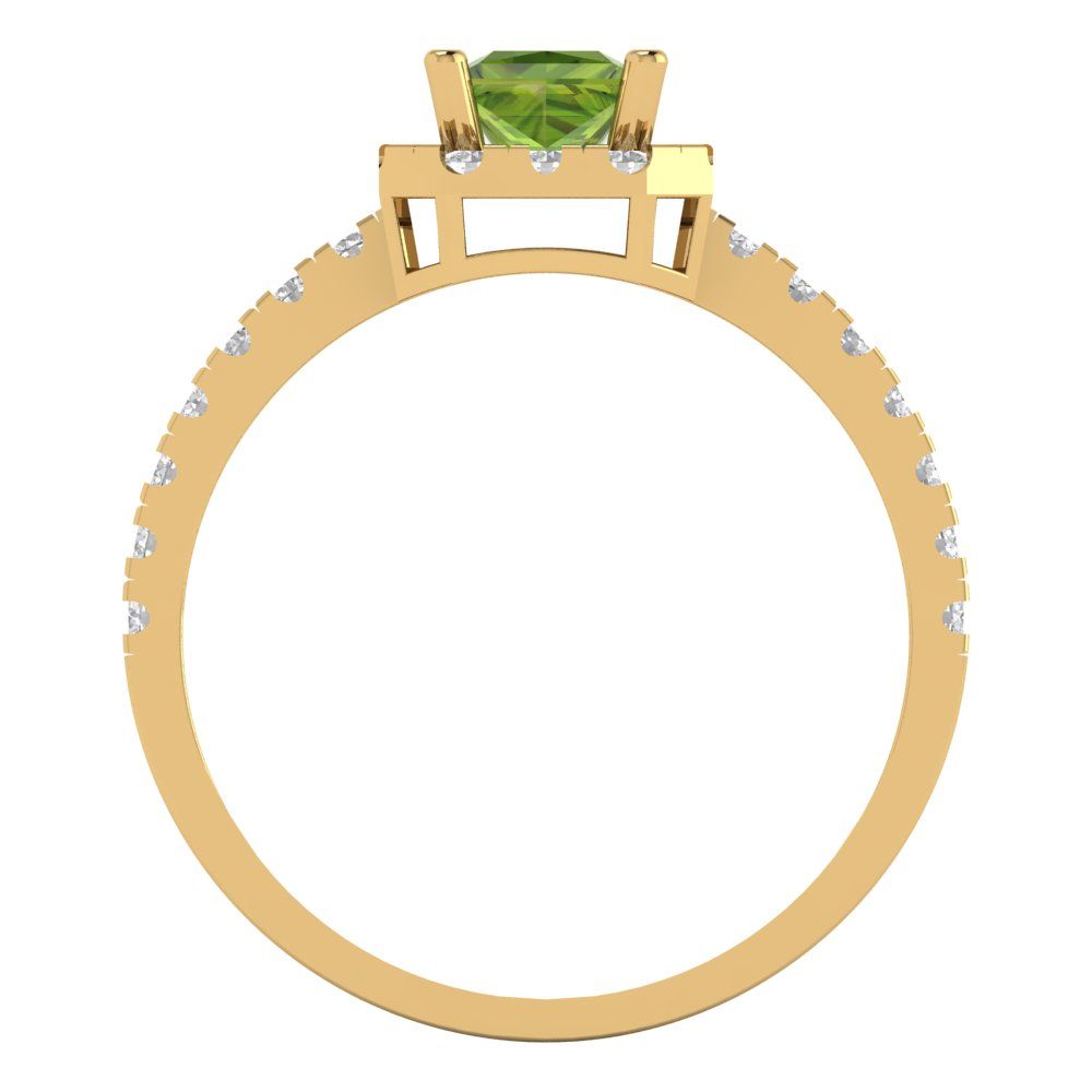 0.89 cttw Natural Peridot Hidden Halo Engagement Ring - Solid Gold (Princess Cut,4.5mm)