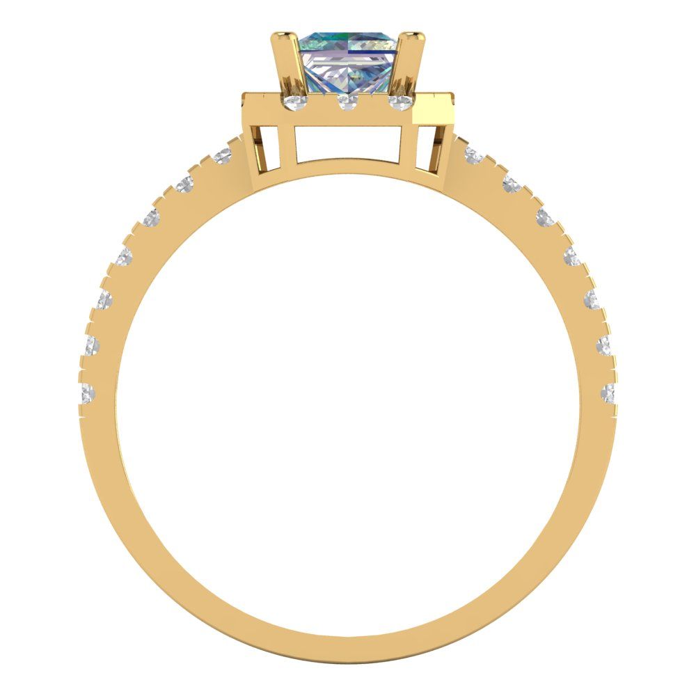 0.89 cttw Blue Moissanite Hidden Halo Engagement Ring - Solid Gold (Princess Cut,4.5mm)