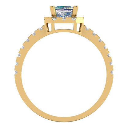 0.89 cttw Blue Moissanite Hidden Halo Engagement Ring - Solid Gold (Princess Cut,4.5mm)