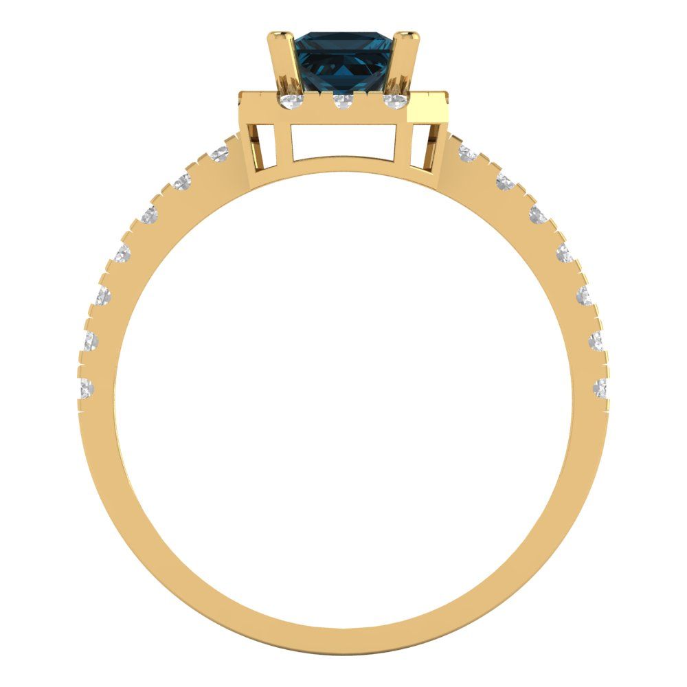 0.89 cttw Natural London Blue Topaz Hidden Halo Engagement Ring - Solid Gold (Princess Cut,4.5mm)