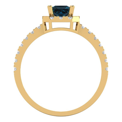 0.89 cttw Natural London Blue Topaz Hidden Halo Engagement Ring - Solid Gold (Princess Cut,4.5mm)