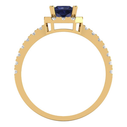 0.89 cttw Simulated Blue Sapphire Hidden Halo Engagement Ring - Solid Gold (Princess Cut,4.5mm)