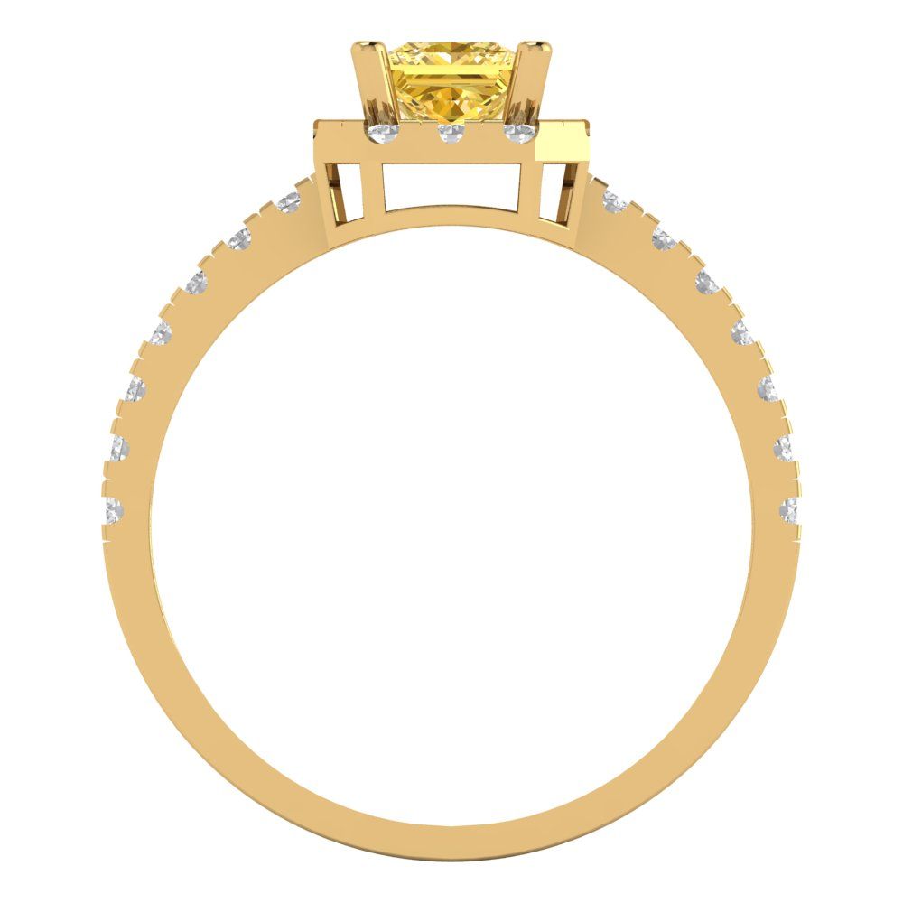 0.89 cttw Zirconia Simulated Yellow Diamond Hidden Halo Engagement Ring - Solid Gold (VVS1, Princess Cut,4.5mm)