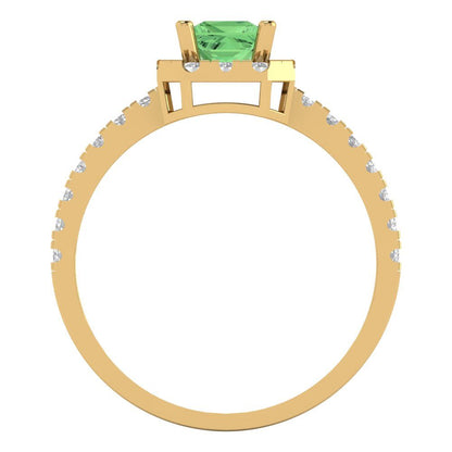 0.89 cttw Zirconia Simulated Green Diamond Hidden Halo Engagement Ring - Solid Gold (VVS1, Princess Cut,4.5mm)