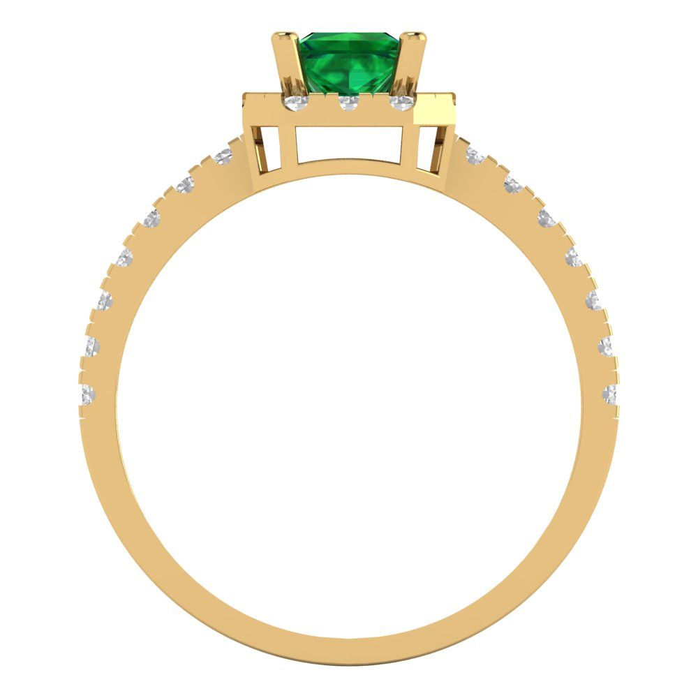 0.89 cttw Simulated Emerald Hidden Halo Engagement Ring - Solid Gold (Princess Cut,4.5mm)