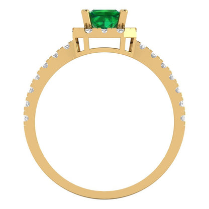 0.89 cttw Simulated Emerald Hidden Halo Engagement Ring - Solid Gold (Princess Cut,4.5mm)