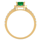 1.23 ct Brilliant Princess Cut Simulated Emerald Stone Yellow Gold Halo Solitaire with Accents Ring