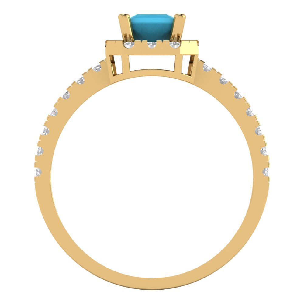 0.89 cttw Simulated Turquoise Hidden Halo Engagement Ring - Solid Gold (Princess Cut,4.5mm)
