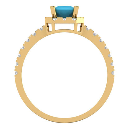 0.89 cttw Simulated Turquoise Hidden Halo Engagement Ring - Solid Gold (Princess Cut,4.5mm)