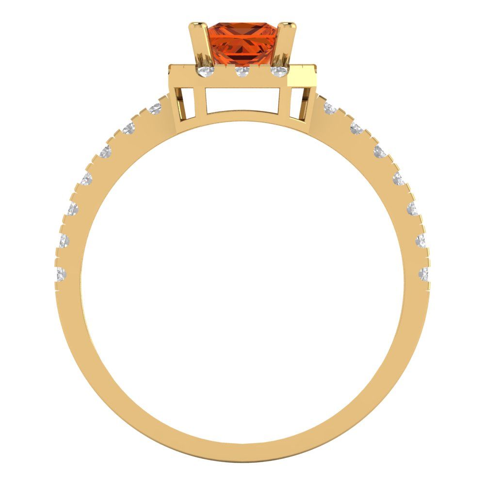 0.89 cttw Simulated Ruby Hidden Halo Engagement Ring - Solid Yellow Gold (VVS1, Princess Cut,4.5mm)