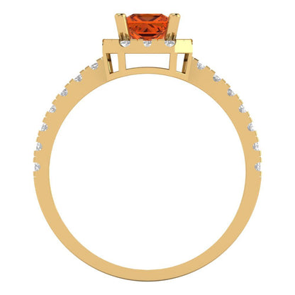0.89 cttw Simulated Ruby Hidden Halo Engagement Ring - Solid Yellow Gold (VVS1, Princess Cut,4.5mm)