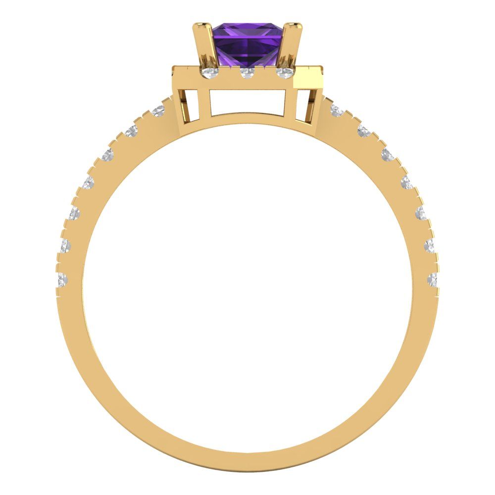 0.89 cttw Natural Amethyst Hidden Halo Engagement Ring - Solid Yellow Gold (VVS1, Princess Cut,4.5mm)