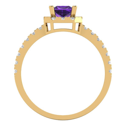 0.89 cttw Natural Amethyst Hidden Halo Engagement Ring - Solid Yellow Gold (VVS1, Princess Cut,4.5mm)