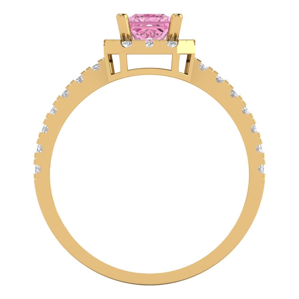 0.89 cttw Zirconia Simulated Pink Diamond Hidden Halo Engagement Ring - Solid Gold (VVS1, Princess Cut,4.5mm)
