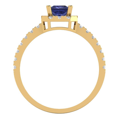 0.89 cttw Simulated Tanzanite Hidden Halo Engagement Ring - Solid Gold (Princess Cut,4.5mm)