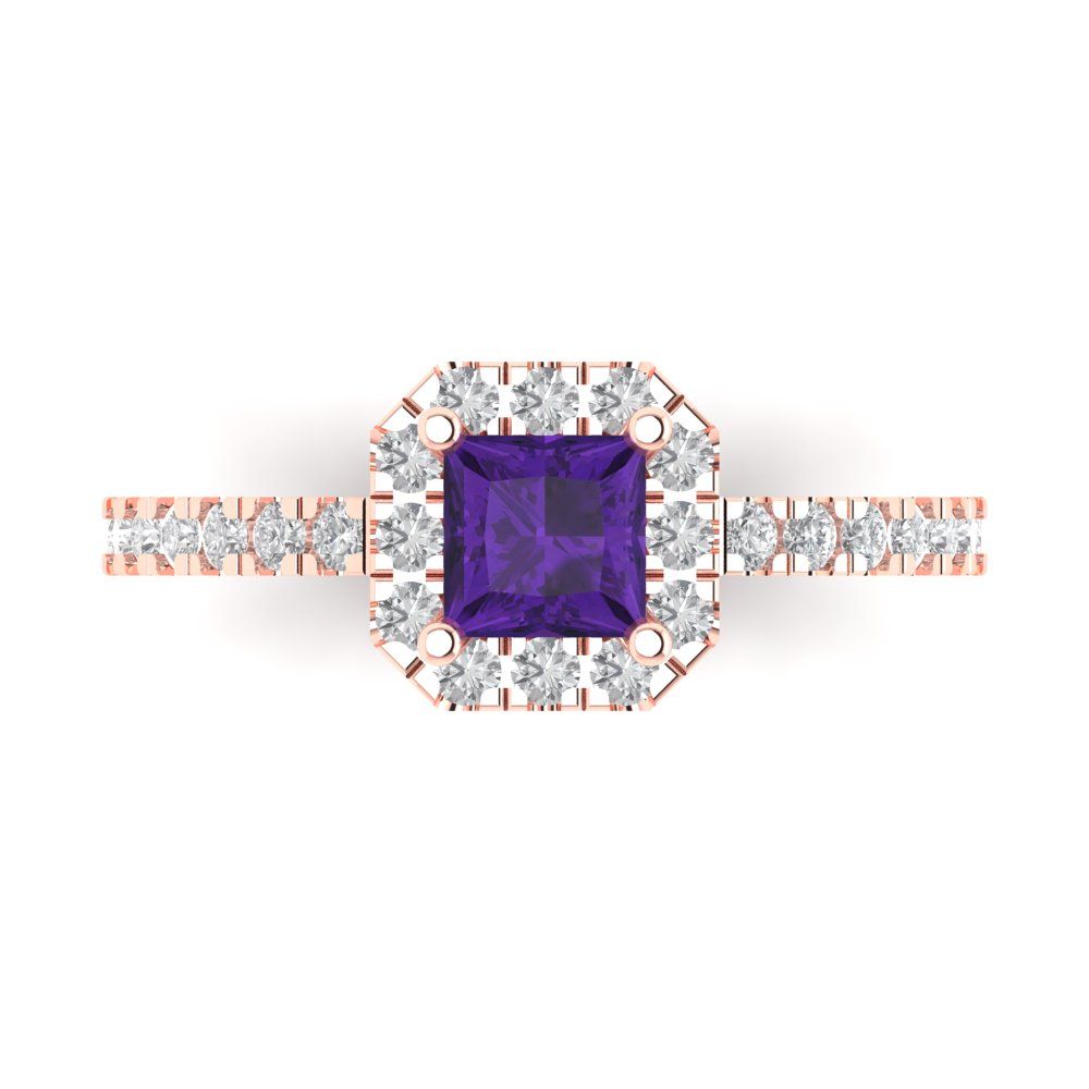 0.89 cttw Natural Amethyst Hidden Halo Engagement Ring - Solid Gold (Princess Cut,4.5mm)