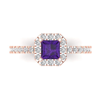 0.89 cttw Natural Amethyst Hidden Halo Engagement Ring - Solid Gold (Princess Cut,4.5mm)