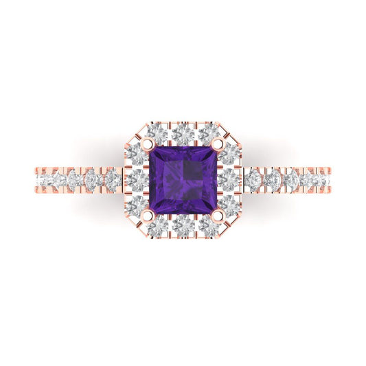 0.89 cttw Natural Amethyst Hidden Halo Engagement Ring - Solid Rose Gold (VVS1, Princess Cut,4.5mm)