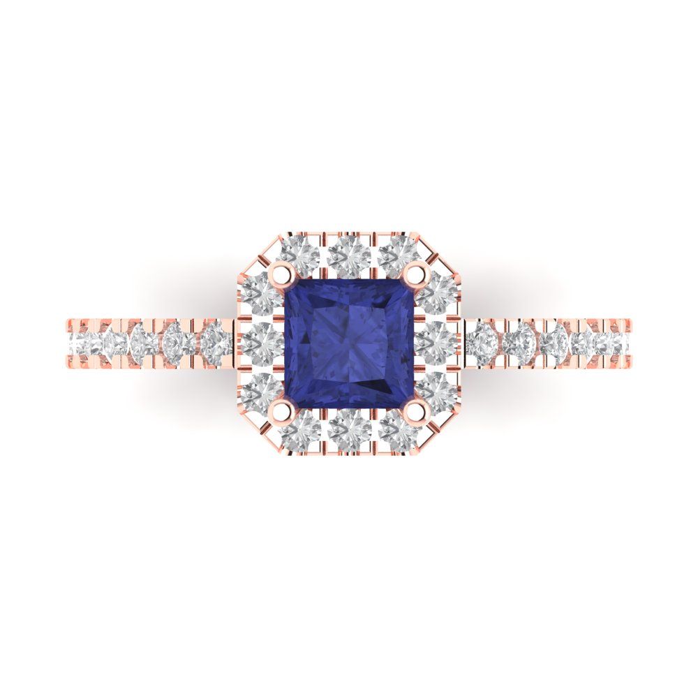 0.89 cttw Simulated Tanzanite Hidden Halo Engagement Ring - Solid Gold (Princess Cut,4.5mm)