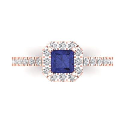 0.89 cttw Simulated Tanzanite Hidden Halo Engagement Ring - Solid Gold (Princess Cut,4.5mm)